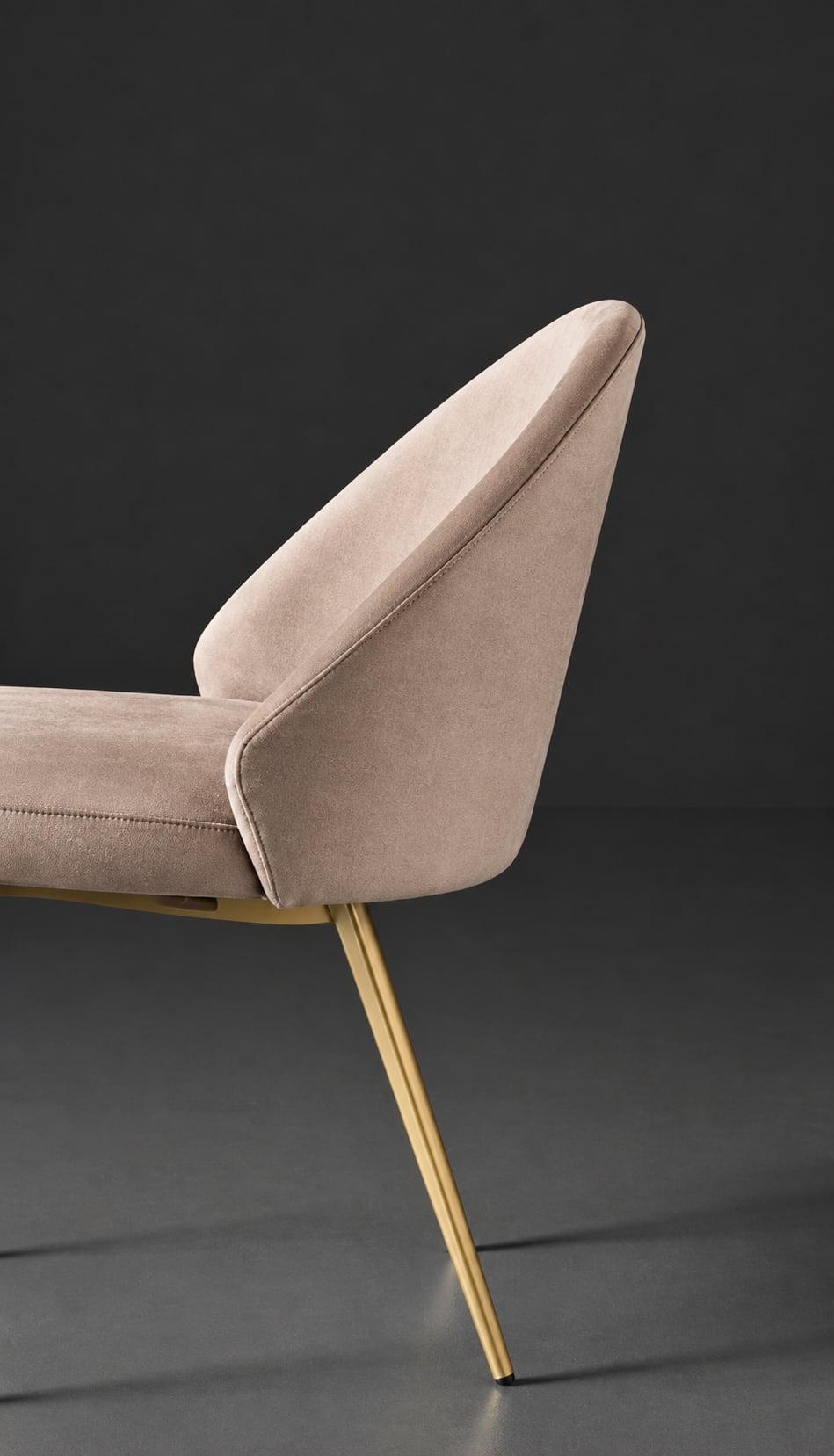 Beige velvet chair with slim brass legs